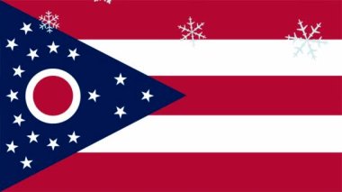 Ohio eyaleti bayrağına Noel veya yeni yıl tatilleri için kar taneleri düşüyor