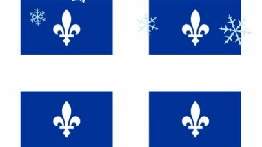 Quebec bayrağına yılbaşı veya yeni yıl tatili için kar taneleri düşüyor