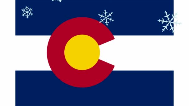 Flocos Neve Estão Caindo Bandeira Estado Colorado Vídeo Animado Para — Vídeo de Stock