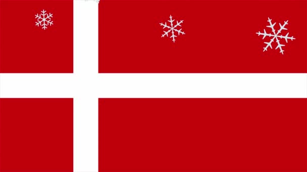 Sneeuwvlokken Vallen Deense Vlag Geanimeerde Video Voor Kerstmis Nieuwjaar Vakantie — Stockvideo