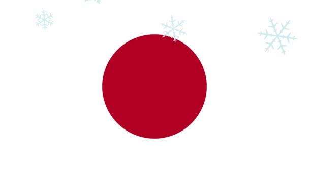 Снежинки Падают Японский Государственный Флаг Анимационное Видео Рождество Новый Год — стоковое видео