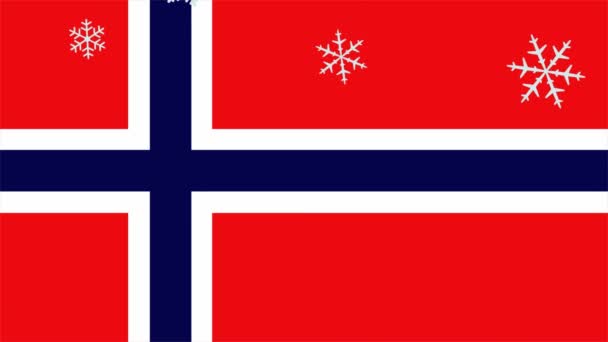 Sneeuwvlokken Vallen Noorse Vlag Geanimeerde Video Voor Kerstmis Nieuwjaar Vakantie — Stockvideo