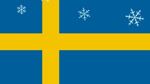 Sneeuwvlokken Vallen Zweedse Vlag Geanimeerde Video Voor Kerstmis Nieuwjaar Vakantie — Stockvideo