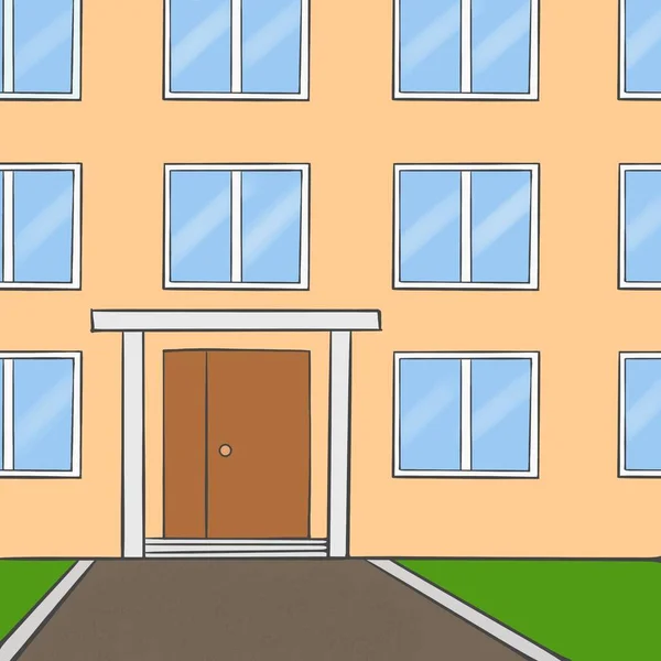 Parte Edificio Apartamentos Con Una Ilustración Puertas Ventanas —  Fotos de Stock