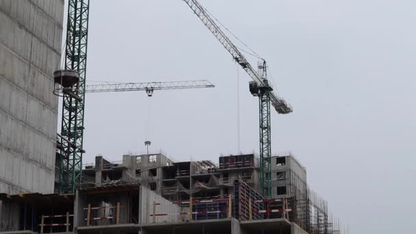 Construction Multi Storey Residential Building House Tower Cranes — Stock Video