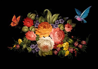 Elle çizilmiş suluboya resimli çiçek desenleri.