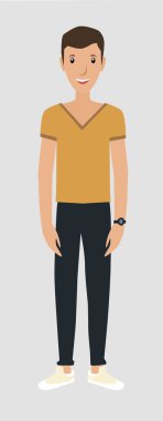 Genç adam çizgi film ikonu beyaz arka planda. Renkli tasarım. vektör illüstrasyonu