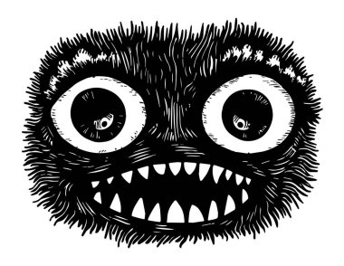 siyah ve beyaz karikatür canavar