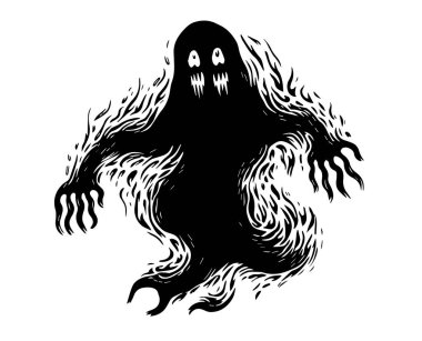 Cadılar bayramı kara hayaleti. Beyaz arka planda izole edilmiş korkunç bir canavar. vektör illüstrasyonu