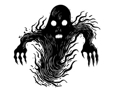 Canavarın siyah ve beyaz vektör silueti.