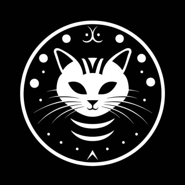 Kedi ve ay. Siyah ve beyaz çizimler. El çizimi karalama..