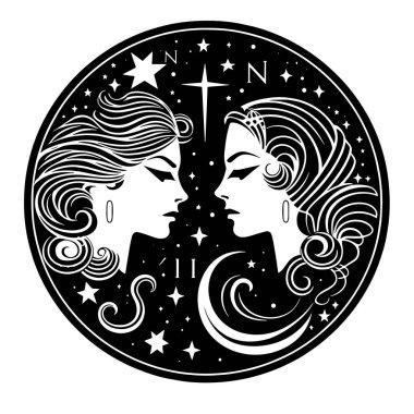 Vektör çizimi. İki kız ve yıldız.