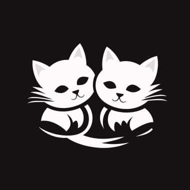 Kedi ve bebek. siyah ve beyaz vektör çizimi.