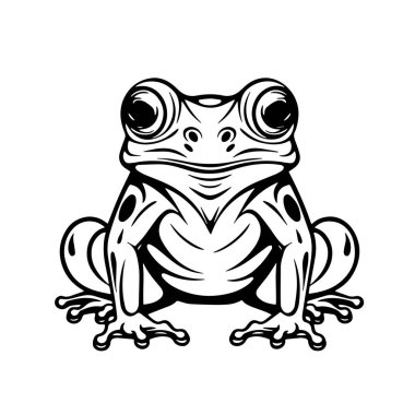 vektör, kurbağanın siyah ve beyaz çizimi