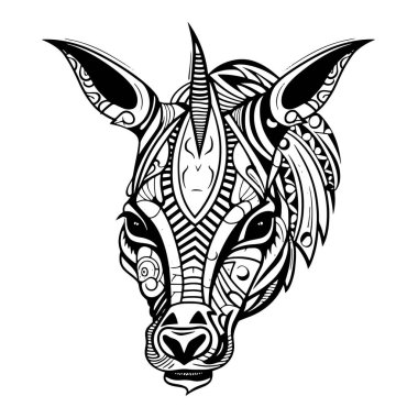tribal head and head of a goat. black and white illustration