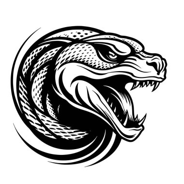 Kara yılan kafası. Vektör çizimi. siyah dövme.