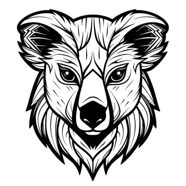 Aslan başı. Siyah beyaz çizim. vektör illüstrasyonu