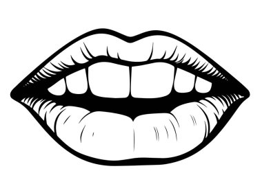 Dili ve dişleri olan siyah dudaklar.