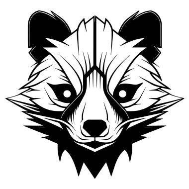 Vektör el çizimi panda yüzü çizimi. siyah ve beyaz resimleme.