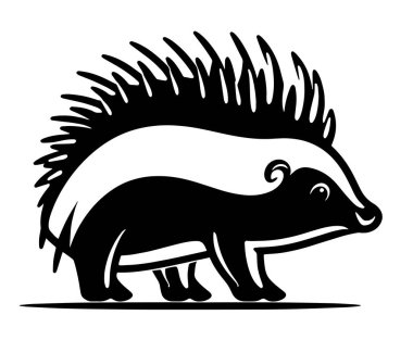 Şirin kirpinin siyah ve beyaz vektör çizimi.