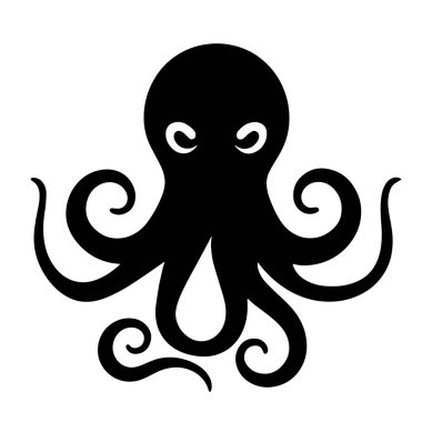 Siyah ahtapot ikonu. Ağ için basit ahtapot vektör simgesi çizimi