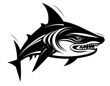 Siyah arkaplan ile köpekbalığının vektör çizimi.