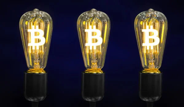 Para yapma fikir. Ampul Bitcoin simgesiyle.