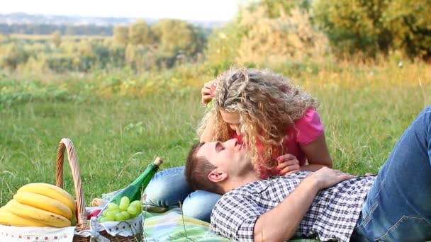 Paar op een picknick op een zomerdag (Pal) — Stockvideo