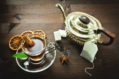 hot tea and old tea pot clipart