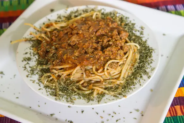 Bolognese spaghetti in detail — Stock Photo, Image