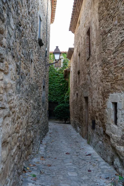 Foto Vertical Una Estrecha Calle Empedrada Medieval Con Una Casa —  Fotos de Stock