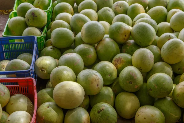 Watermelon group from a stand in a market — Stock Photo, Image