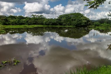 Bulutlar ve gökyüzü yansıma ile göl