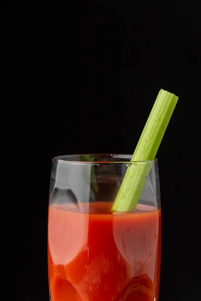 Close Cocktail Glass Bloody Mary Celery Stick Black Background Vertical — Stock Photo, Image