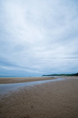 Genel çekim, İspanya 'nın Cantabria kentindeki Meron sahilinde, bulutlu gökyüzü, dikey