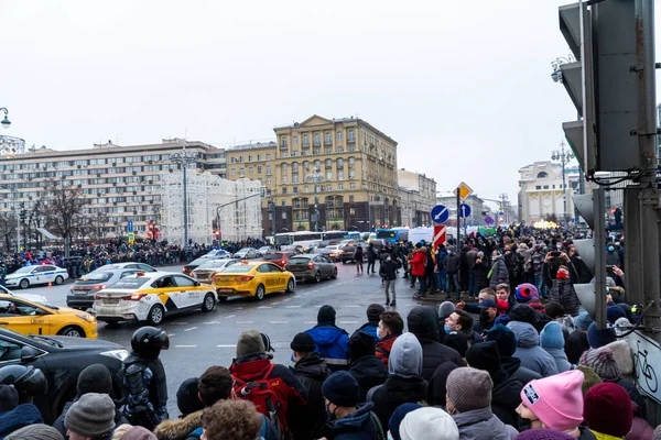 Moscow Rússia Janeiro 2021 Protestos Cidade Pela Liberdade Navalny Imagem De Stock