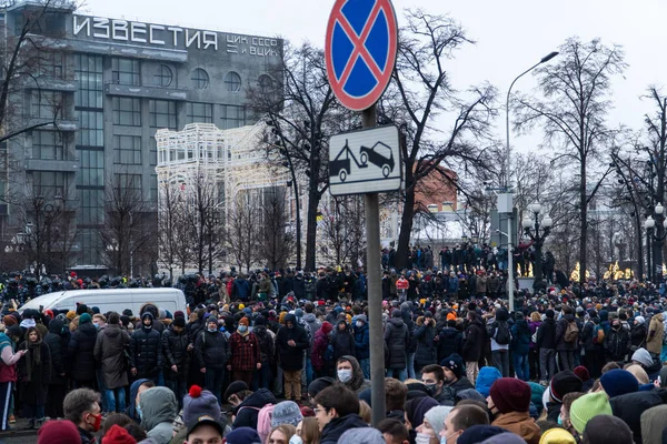 Mosca Russia Gennaio 2021 Proteste Città Libertà Navalny Foto Stock Royalty Free