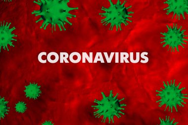 Kırmızı arka plan ve bakterideki koronavirüs. İnsan vücudundaki kan damarlarında ilerleyen bir virüs ailesi. 3B model