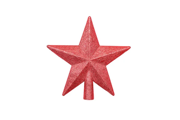 Красная Звезда Украшения Елки Изолированы Белом Фоне Блестящая Игрушка Рождественское — стоковое фото