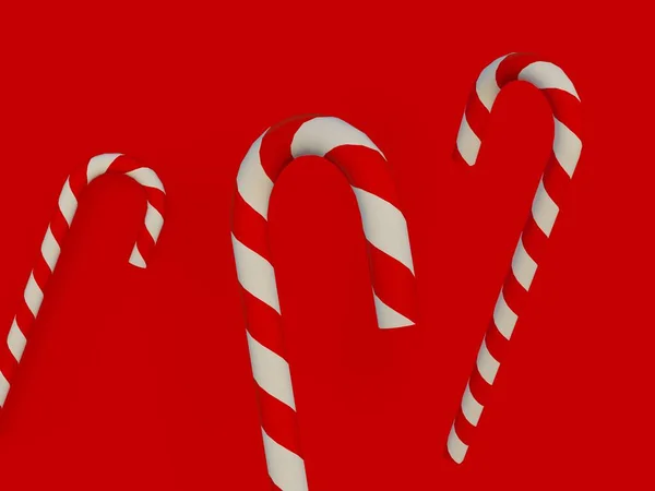 Beyaz Kırmızı Çizgili Şeker Kamışı Kırmızı Arka Planda Noel Şekeri — Stok fotoğraf