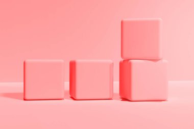 Kırmızı arkaplandaki kareler. Soyut geometrik renkli arkaplan. Minimum geometrik bileşim. 3B görüntüleme