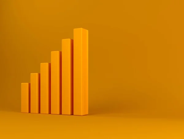 Growing chart with copy space. Business graph on a bright background. Finance and profit growth concept. Growth of statistics upwards. Forecasting stocks, achieving goals and earnings. 3D rendering