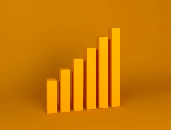 Growing up chart with copy space. Minimal 3d scene from geometric shapes. The concept of increasing profits, achieving goals, forecasting the growth of shares and earnings. 3D rendering.