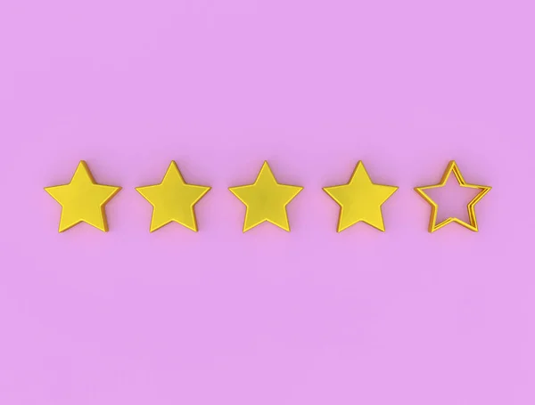 ピンクの背景に4つの金の星。ホテル、レストラン、モバイルアプリやカフェの評価。4つ星評価。施設の状況、ホテル。商品・役務の評価の概念 — ストック写真
