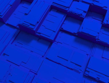 Teknoloji arka plan mavisi. Soyut 3D kompozisyon. Dijital teknoloji konsepti. Teknolojik geçmiş. 3B görüntüleme