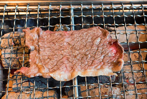 Tranches Bœuf Porc Crues Sur Grille Pour Barbecue Yakiniku Style — Photo