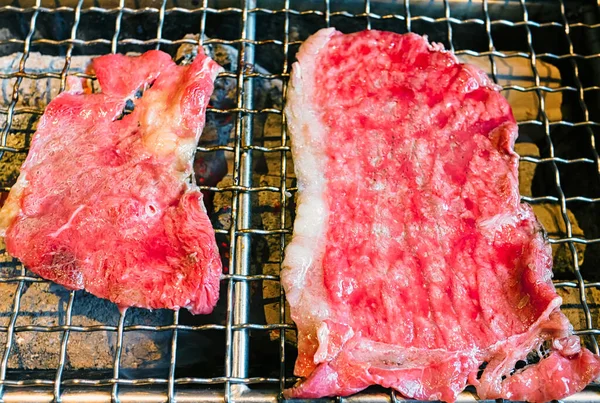 Fetta Manzo Maiale Crudo Griglia Barbecue Yakiniku Stile Giapponese — Foto Stock