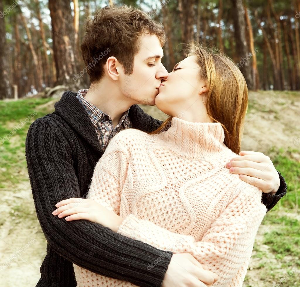 young couple in love outdoors on a sunny day