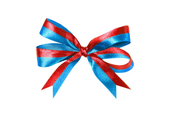 Multicolor blue-red fabric ribbon and bow on white background — Stock Photo, Image