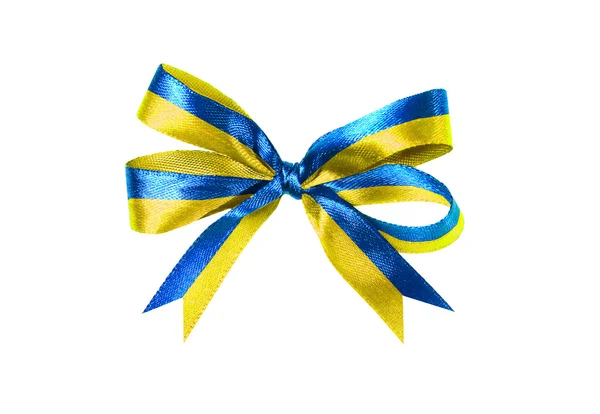 Blue-yellow multicolor fabric ribbon and bow isolated on a white background — Stock Photo, Image